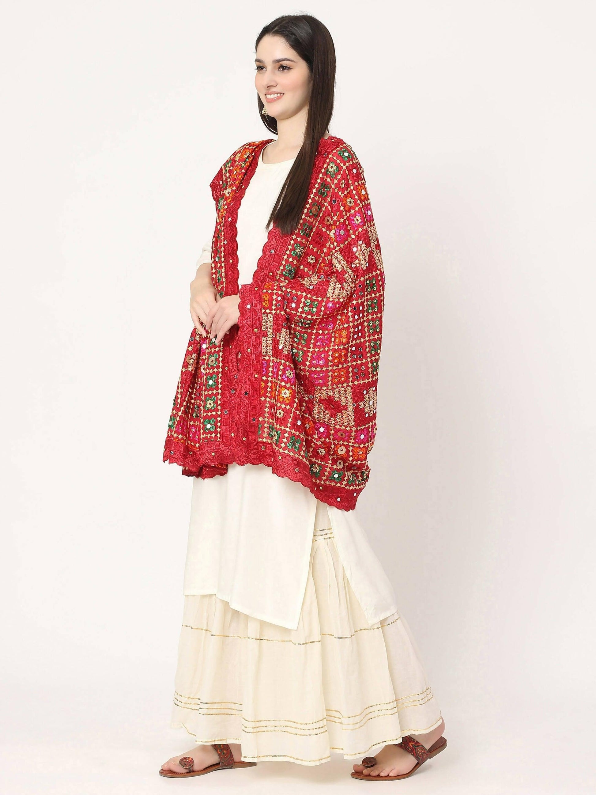 Phulkari Dupatta with Mirror Work(Multi color) - HalfPe