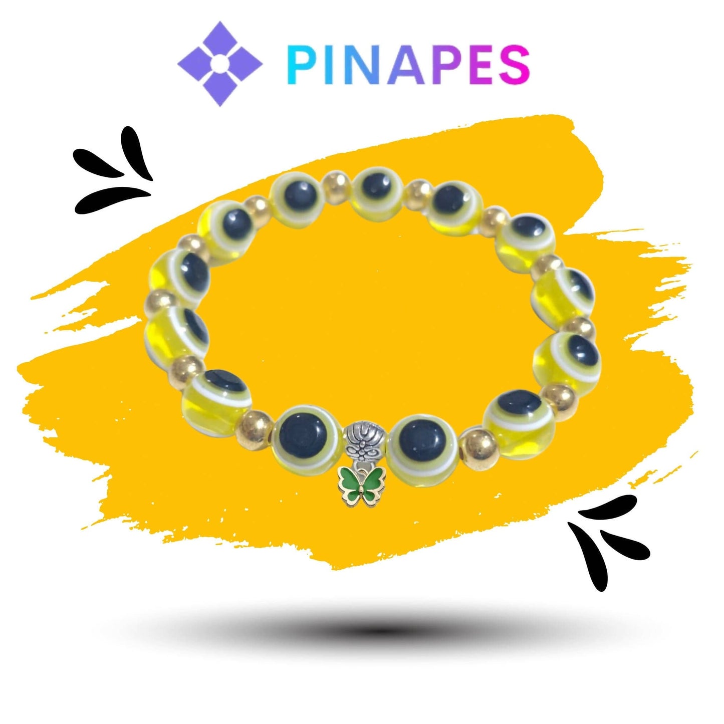 Pinapes artisanal beaded bracelet with tiny butterfly charms, “Nature’s Beauty(green) - HalfPe