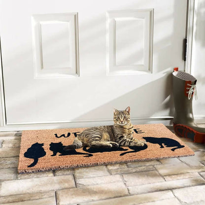 Mats Avenue Natural Coco Coir Black & Brown Welcome Printed Anti-Slip with PVC Back Doormat for Indoor (60 x 40cm) - HalfPe