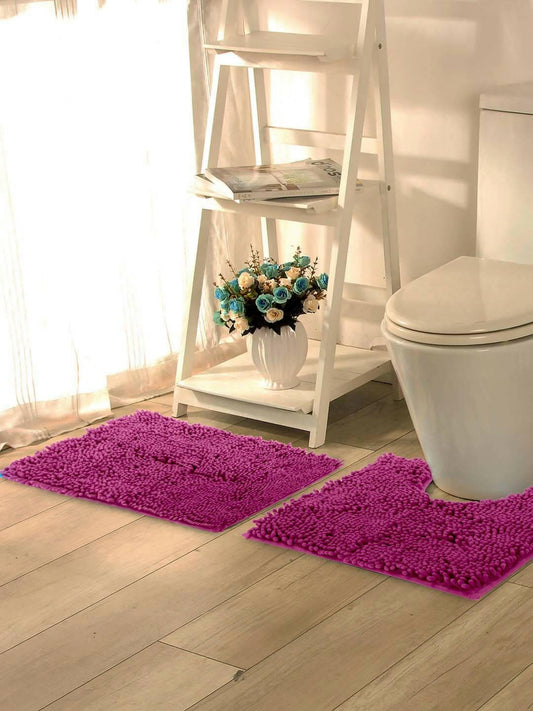 Lushomes Bathroom Mat, 2200 GSM Floor Mat with High Pile Microfiber, anti skid mat with Contour footmat Anti Slip (Bathmat Size 20 x 30 Inch, Contour Size 18 x 20 Inch, Single Pc, Rose Pink) - HalfPe