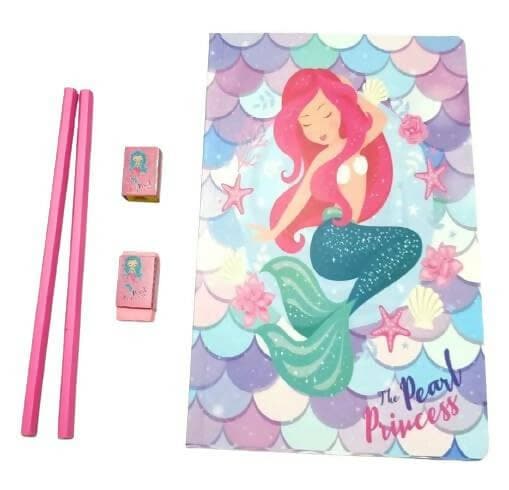 Mermaid Fancy Stationery Gift Set Includes Eraser, Sharpener, Ruler - HalfPe