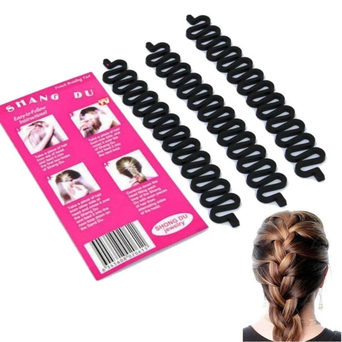 SENECIO DIY Twist Fishtail French Braider As seen on TV Hair Clip, Bun Stick, (Set of 3) - HalfPe