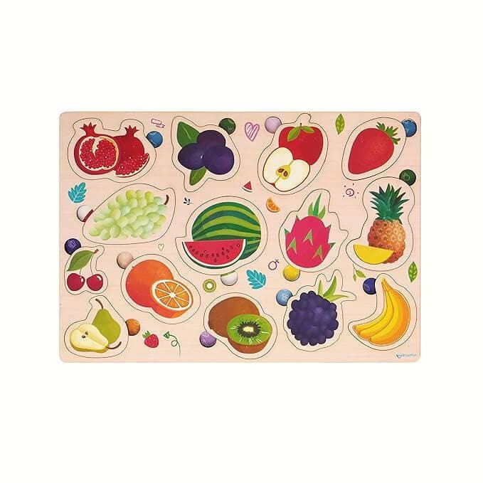 ZUDO Wooden Montessori Educational Pre-School Puzzle Board Toy for Boys and Girls (Wooden Fruits) - HalfPe