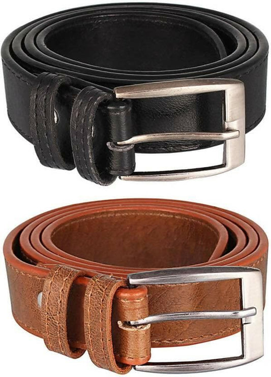 Men's Faux Leather Formal and Casual Stylish Belt (Pack of 2) - HalfPe