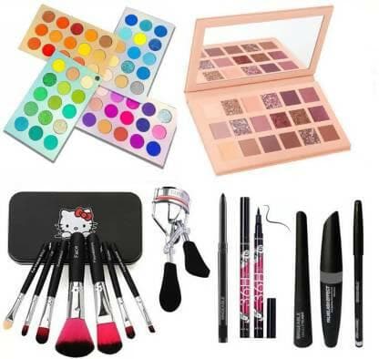 Bingeable Color Board Palette& Nude Eye Shadow Palette& 7Pcs Brush& Curler& Long Lasting Kajal& 36H Eyeliner& 3in1 Eyeliner,Mascara, Kajal (7 Items in the set) - HalfPe