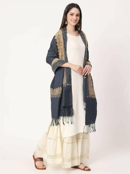 Grey Brown Embroidered Stole for women - HalfPe