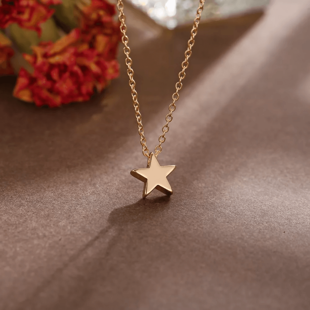 Pinapes star mini pendant rose gold-toned dainty necklace (pack of 2) - HalfPe