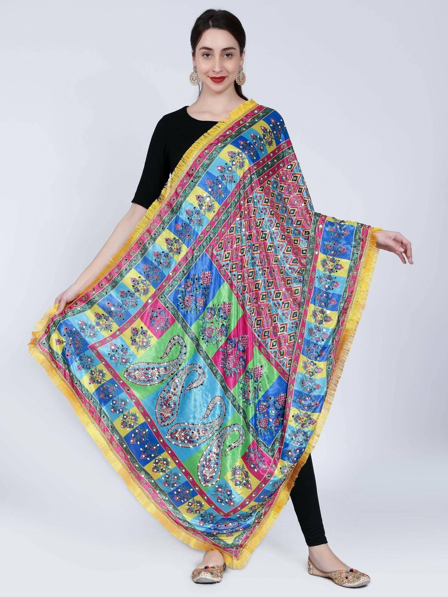 Chiffon Digital Print Pakistani Dupatta with Heavy Mirror Work - HalfPe