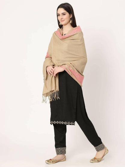 Beige and Baby Pink Embroidered Stole for women - HalfPe