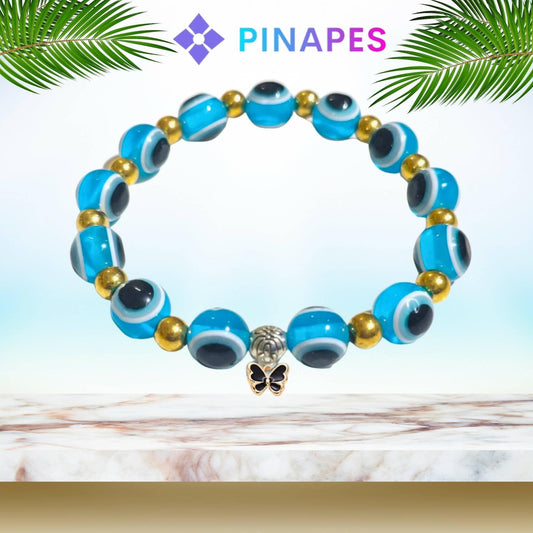 Pinapes Stunning Beaded Bracelet with Butterfly Pendent (Blue) - HalfPe