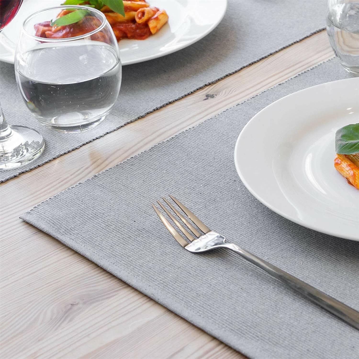 Lushomes dining table mats 6 pieces, Ribbed Cotton Cotton table mats, dining table accessories for home, kitchen accessories items (13 x 19 Inches, Pack of 6, Steel Grey) - HalfPe