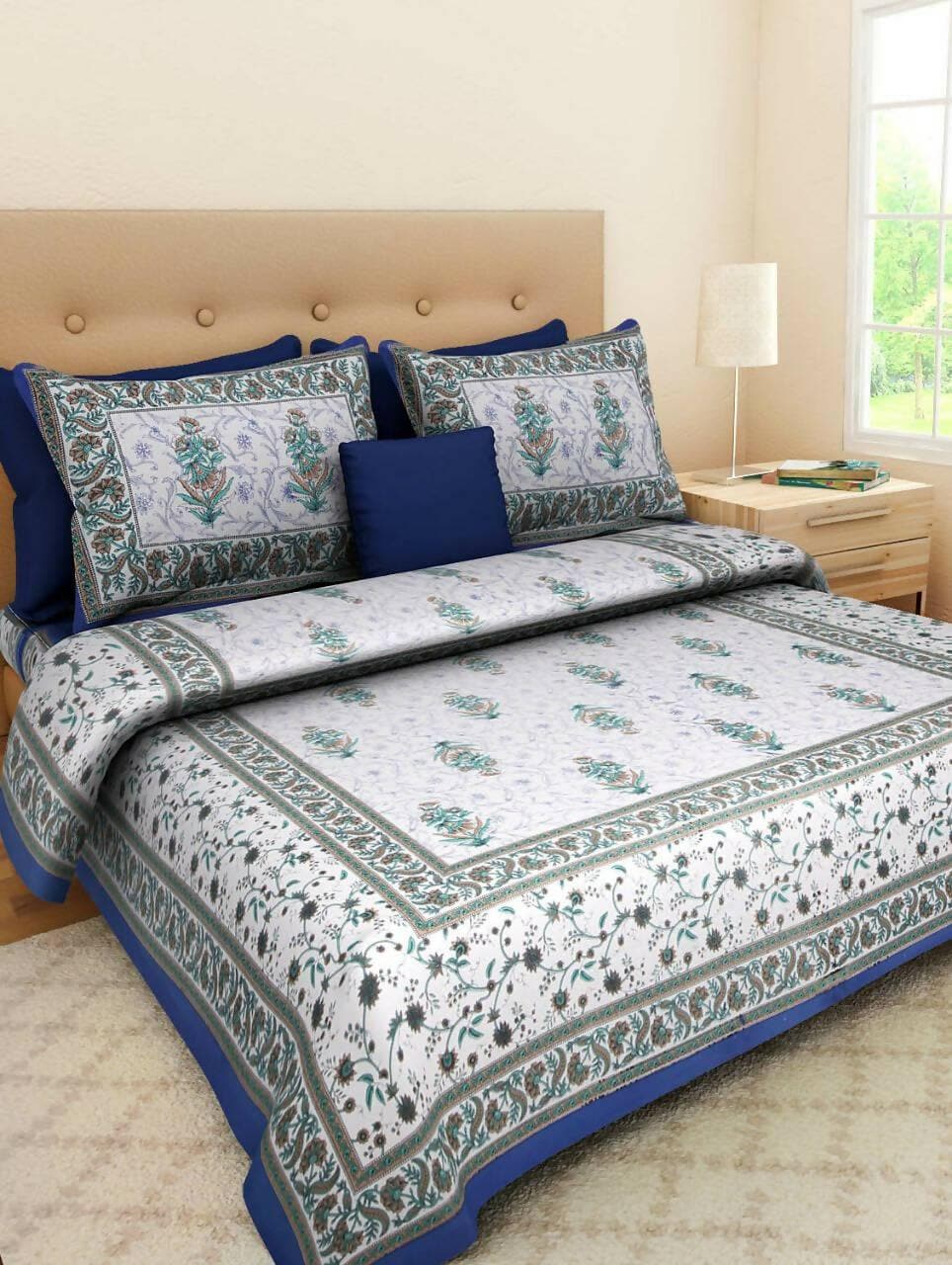 Jaipuri traditional queen size cotton bedsheet with (2) pillow cover set LP93 - HalfPe