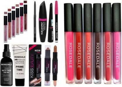 Crynn Rosedale 3in1 Eyeliner Mascara Eyebrow Fixer Primer Lipstick Kiss Contour Makeup Kit & Valentines 6 Liquid Matte Lipsticks (6 Items in the set) - HalfPe