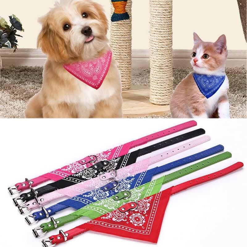 PetGains PGSA Triangle Bandana Scarf Pet Collar with Adjustable PU Leather Neckerchief (XL) -Red - HalfPe