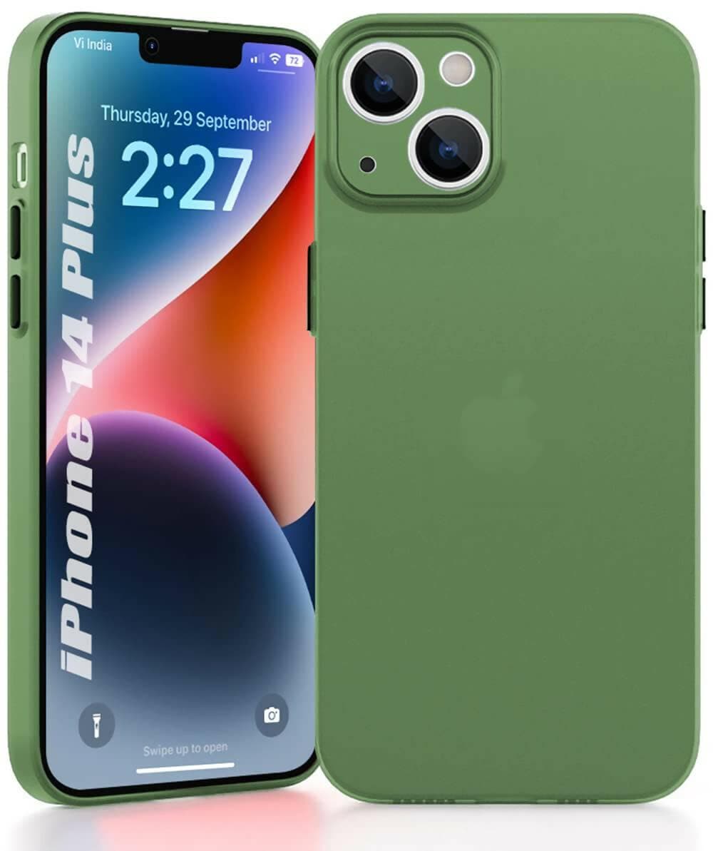 SQUIF Silicone Flexible Soft Ultra Thin Back Case For Iphone 14 Plus Cover|Semi Transparent,Full Camera Protection (Green) - HalfPe