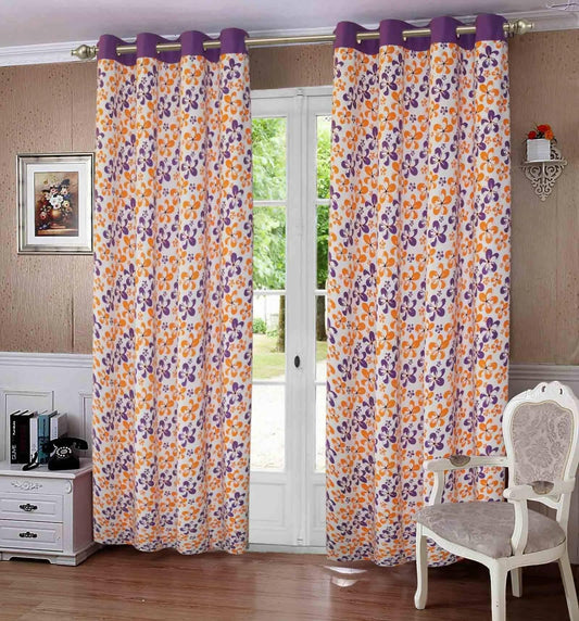 Lushomes Door Curtain, Purple Shadow Printed Cotton Curtains for Living Room/Home with 8 Eyelets & Printed Tiebacks, Door Curtain, Curtain 7.5 Feet, Screen for Window, (Size 54x90 Inches) - HalfPe