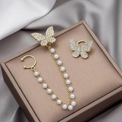 Pinapes Rhinestone Butterfly Drop Earrings - HalfPe