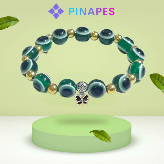 Pinapes Stunning Beaded Bracelet with Butterfly Pendent (Green) - HalfPe