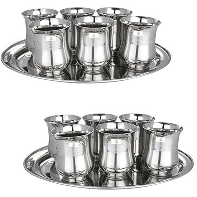 SHINI LIFESTYLE Stainless Steel Heavy Gauge Water Glass Set (350 ml, pack of 6) - HalfPe