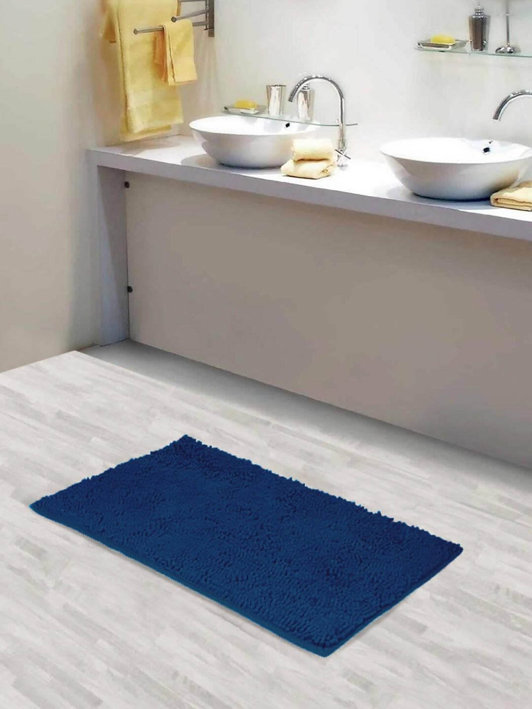 Lushomes bathroom mat, anti slip mat for bathroom floor, 1200 GSM Floor Mat with High Pile Microfiber, door mats for bathroom, kitchen mat(16 x 24 Inch, Single Pc, Navy Blue) - HalfPe