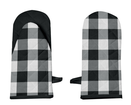 Lushomes oven gloves heat proof, Buffalo Checks microwave gloves Frog Style, oven accessories, microwave hand gloves(Pack of 2, 6 x 13 Inches) (Black White) - HalfPe