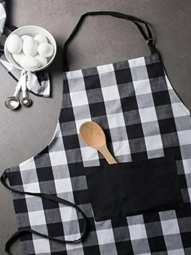 Lushomes Apron for Women, Checks Kitchen Apron for Men, Cooking Apron, apron for kitchen, kitchen dress for cooking, cotton apron for women, Size 70x80 cms, Colour Black,. - HalfPe