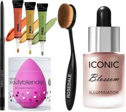 Crynn Rosedale Ultimate Beauty Blender Sponge Puff & LA Orange Yellow Green Spot Concealer Corrector & Oval Perfect Glaze Makeup Brush - HalfPe