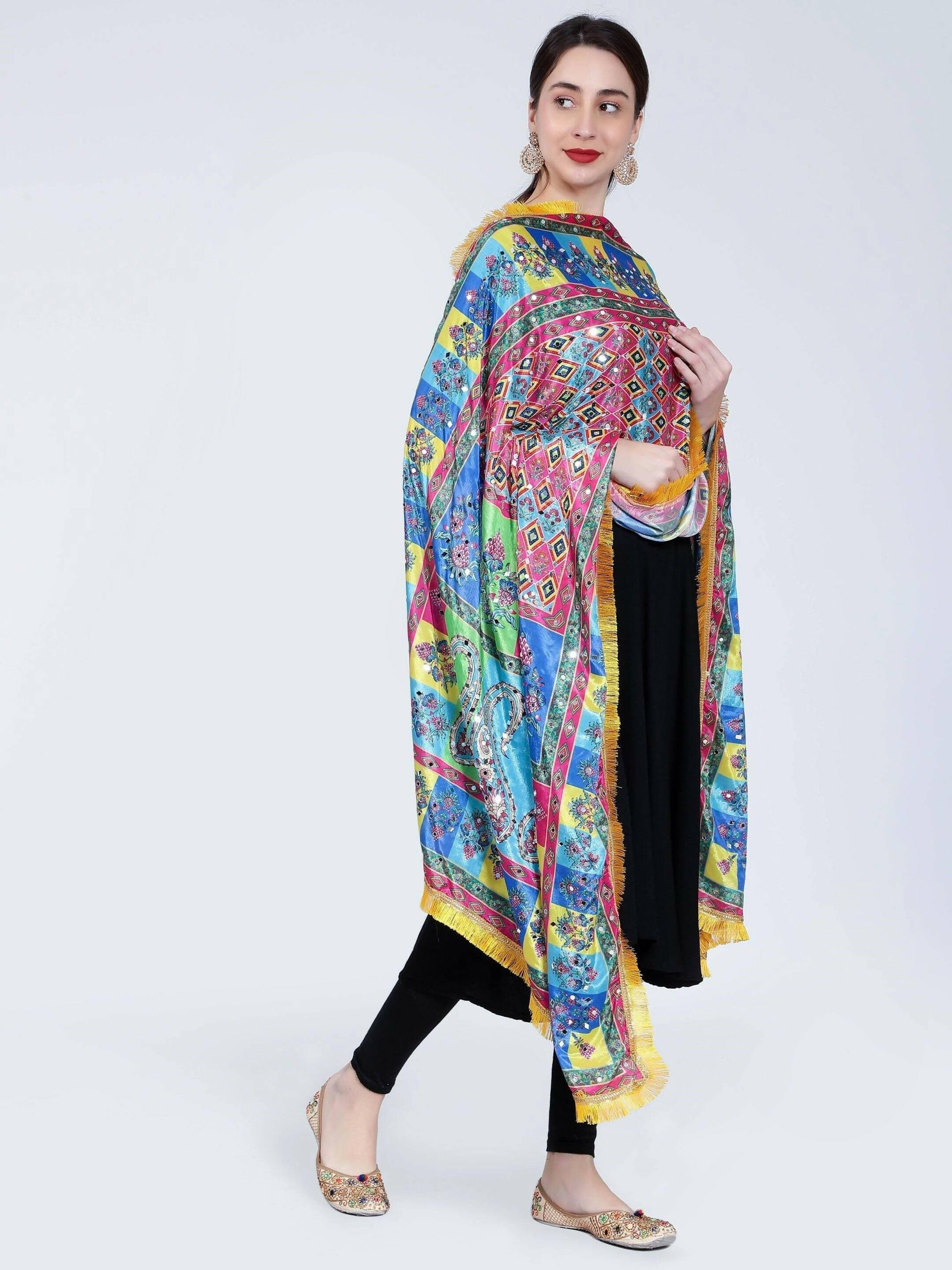 Chiffon Digital Print Pakistani Dupatta with Heavy Mirror Work - HalfPe