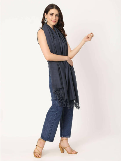 Grey Wool Stole for women - HalfPe