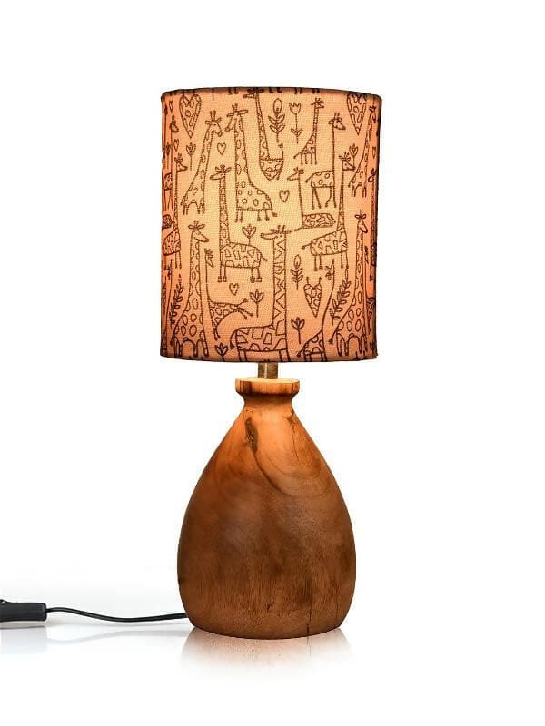 Wooden Dome Table Lamp Animal Printed Shade - HalfPe