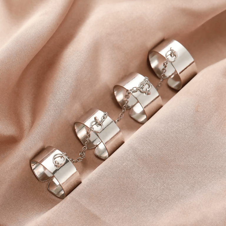 Pinapes silver Multicolour New Stylish Ring set For Girl women - HalfPe