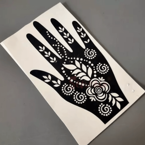 SENECIO Pack of 3 Mehendi Henna Cone With Black Sheet Half Hand Stencil Rubber Stick-on Sticker Design (Pattern May Vary) - HalfPe