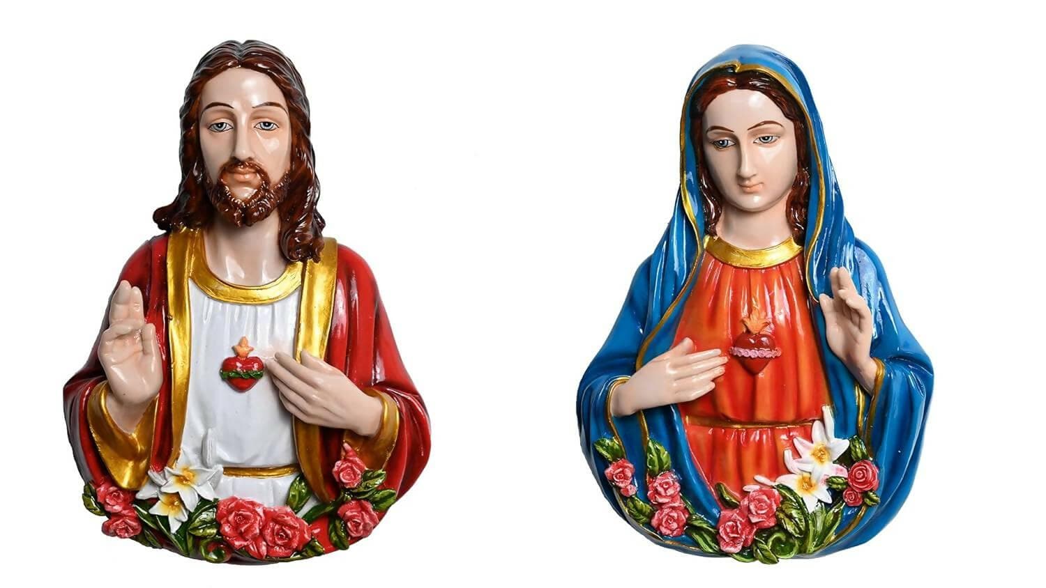 KariGhar Sacred Heart & Immaculate Heart Pair Decorative Christian Wall Hanging Idols for Home - HalfPe