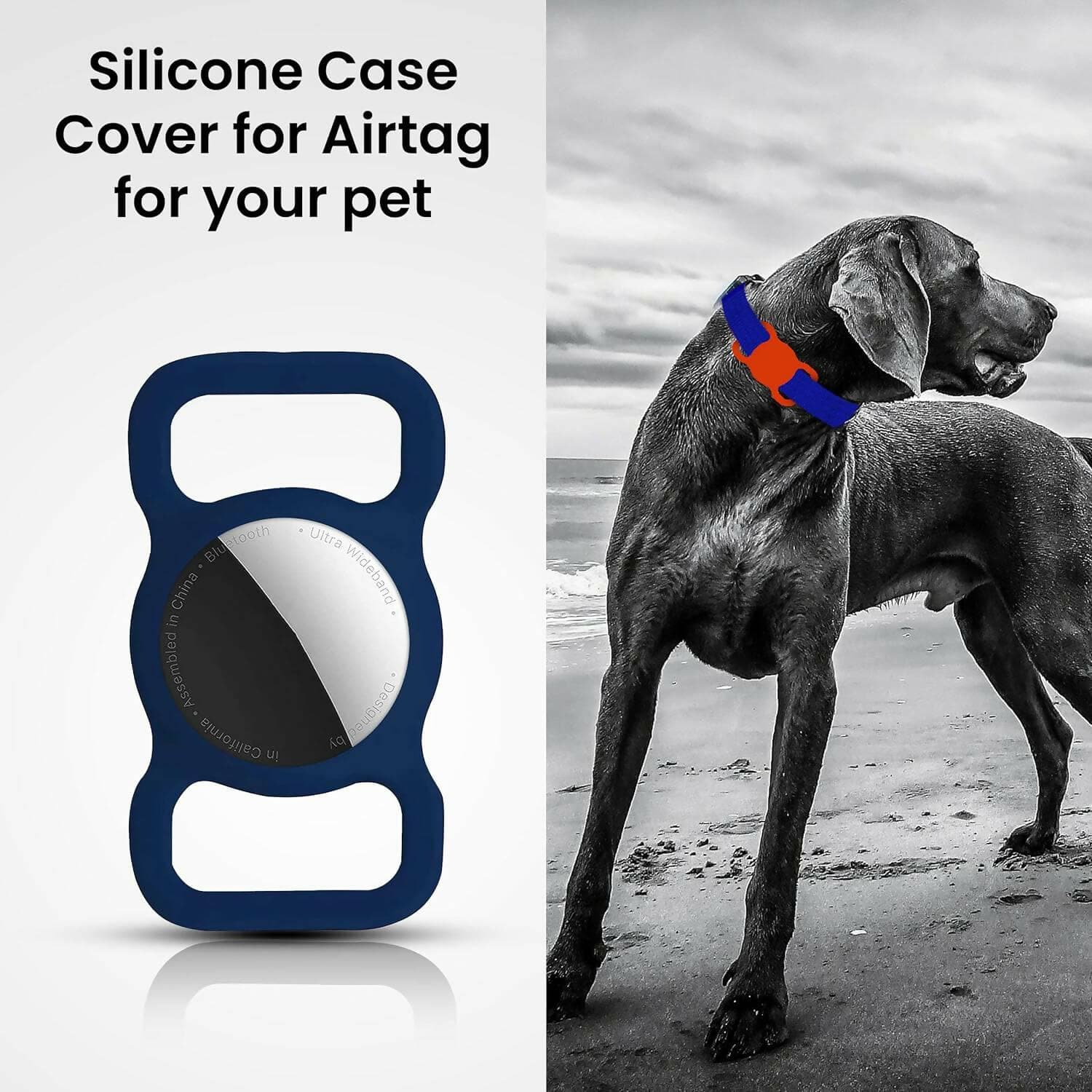 Squif Pack of 2 Airtag Cases for Pets, Dogs Airtag Case Cover with Pet Collar Protective Silicone Case with Collar Compatible with Airtag (Blue) - HalfPe