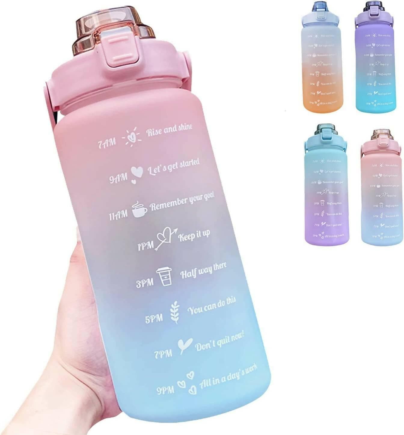 Emcrovi 1Pcs Plastic Water Bottle, Spirit Motivational Water Gallon with Time Marker Large Capacity 2000ml(Multi color) - HalfPe