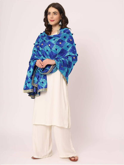 Royal Blue Embroidery Phulkari Dupatta - HalfPe