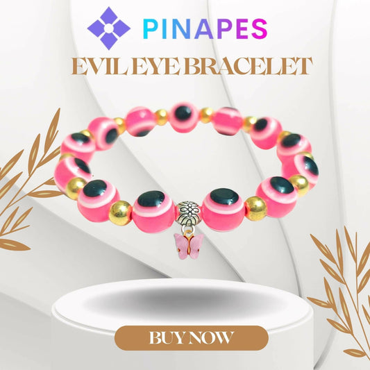 Pinapes Butterfly Beads and Evil Eye Charm Bracelet A Must-Have for Fashionable and Superstitious Women(pink) - HalfPe