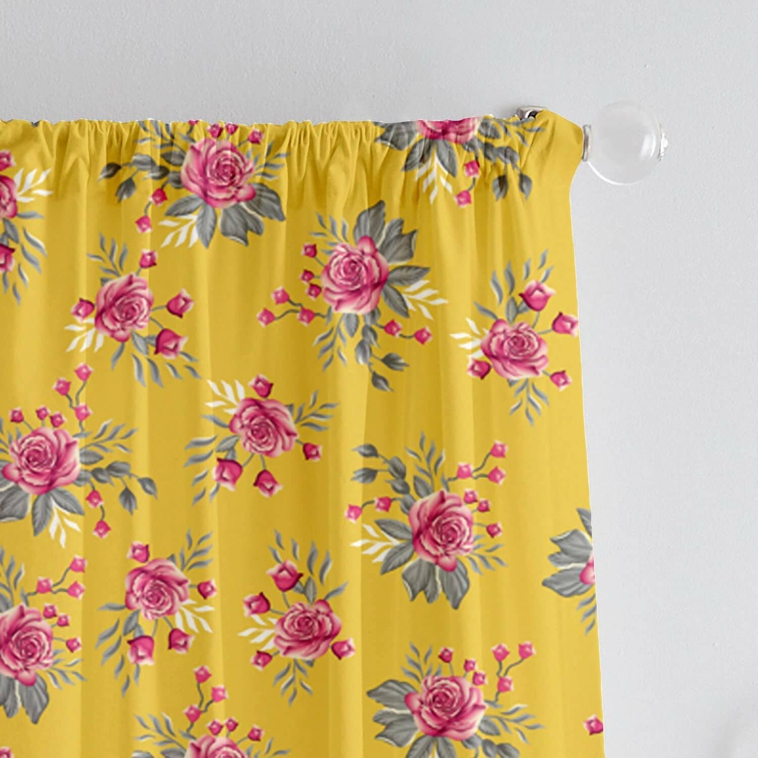 Lushomes curtains 8 feet long set of 2, door curtains 8 ft, door curtain, curtains for bedroom, Semi sheer curtains, rod pocket curtains (Pack of 2, 57x96 Inch, Yellow Flowers) - HalfPe