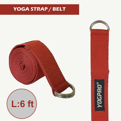 Yogpro Cotton Yoga Strap/belt (6 Ft, Red) - HalfPe