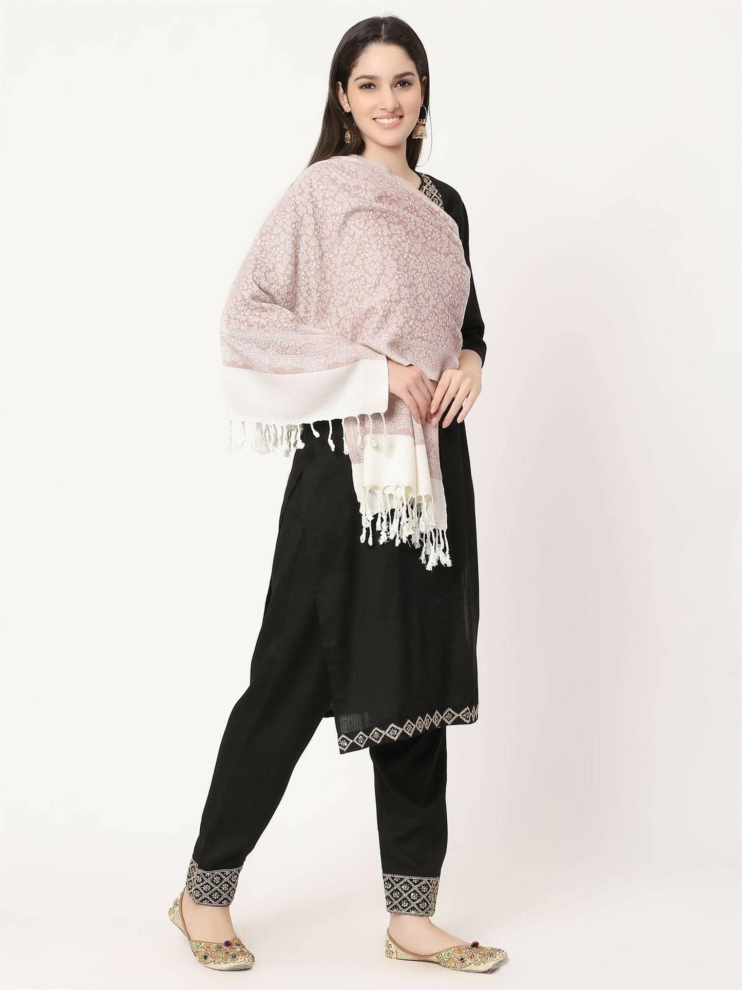 White Paisley Pattern Viscose Stole for women - HalfPe