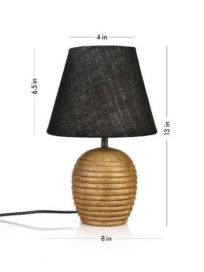 Striped Wooden Brown Lamp With Black Jute Shade - HalfPe