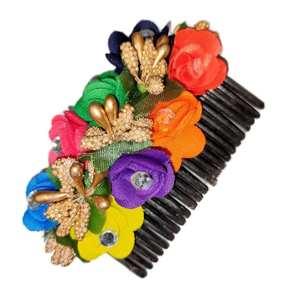 SENECIO Beautiful Mix N Match Colorful Bridal Tiara Floral Black Comb Head Crown Piece (pack of 2) - HalfPe