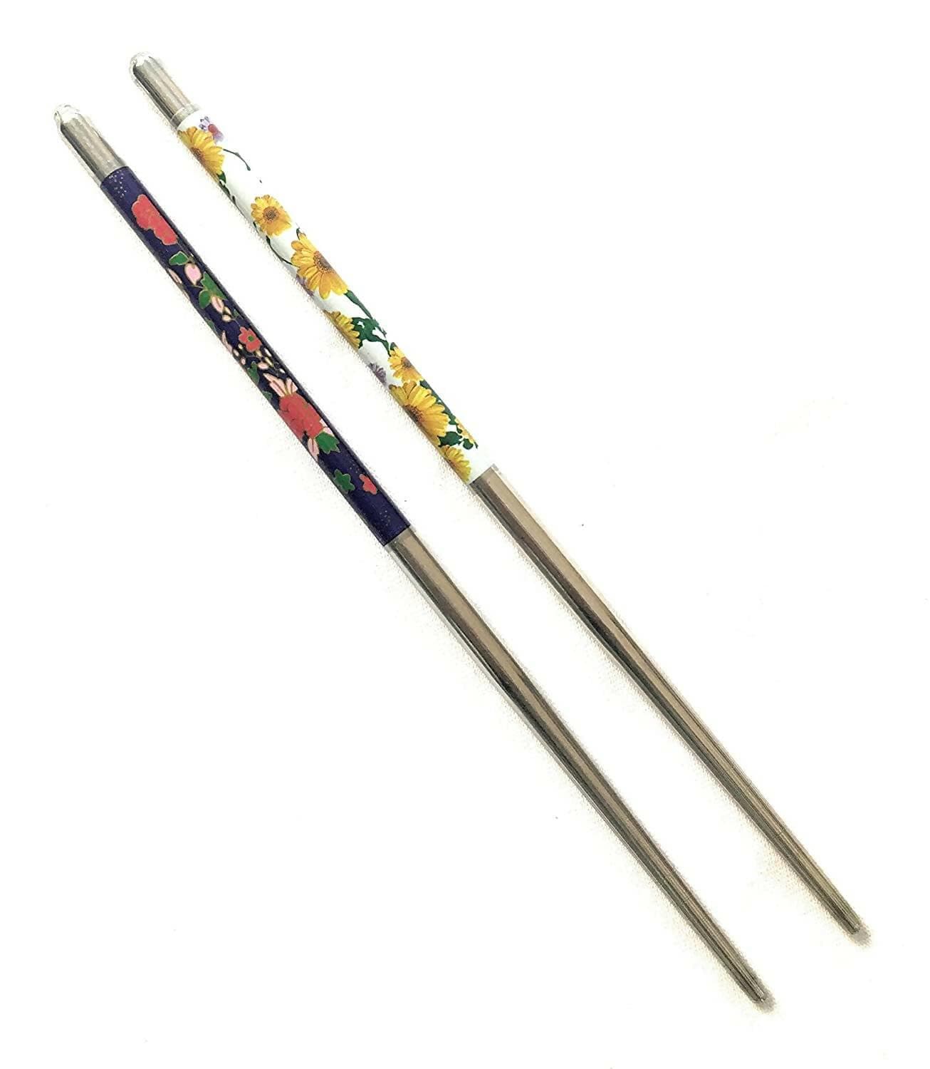 SENECIO Metal Bun/Juda Stick 18.5 Cm Floral Geometric Printed Colorful Chopstick Hair Stick(Pack Of 2) - HalfPe