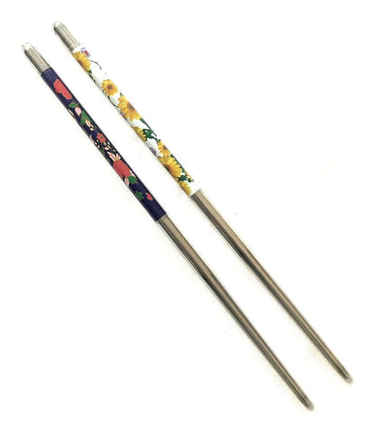 SENECIO Metal Bun/Juda Stick 18.5 Cm Floral Geometric Printed Colorful Chopstick Hair Stick(Pack Of 2) - HalfPe