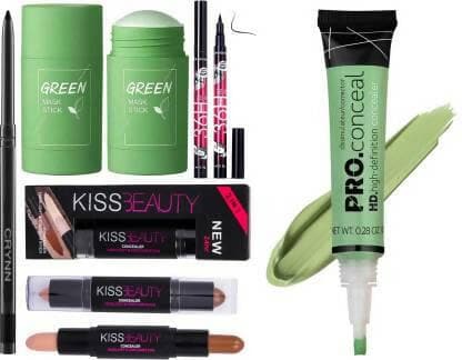 Crynn Rosedale Kajal & Green Stick Cleansing Face Glam Stick & Yanqina 36H Deep Black cHIghlighter Stick - HalfPe