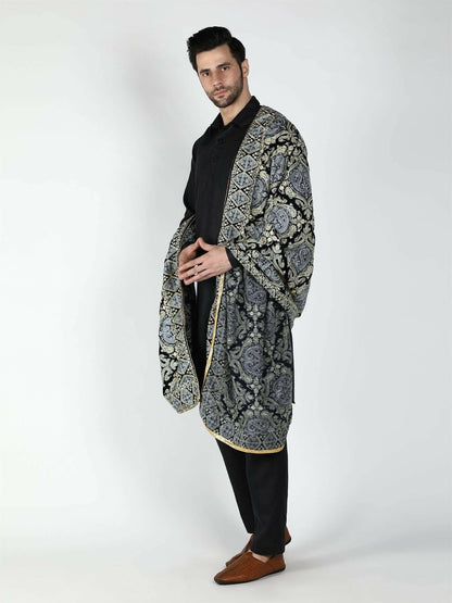 Moda Chales Men's Velvet Shawl (Blue ,Silver ,Cream) - HalfPe