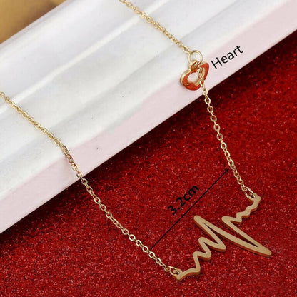 Pinapes Design Fancy Stylish Heartbeat Stainless Steel Necklace Pendant Chain for Women & Girls - HalfPe