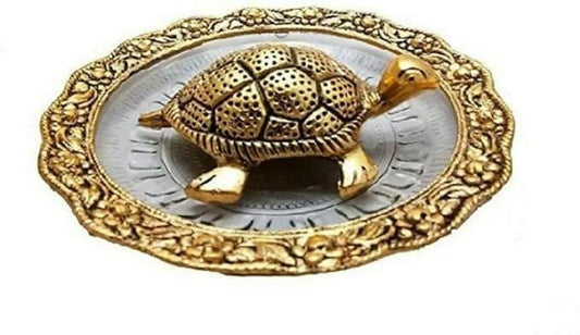 Decor And Art Metal Tortoise with Glass Plate (Gold Plated), for Good Luck & Career & Trutle Plate Yantra, Feng Shui, Vaastu (Aluminium) - HalfPe