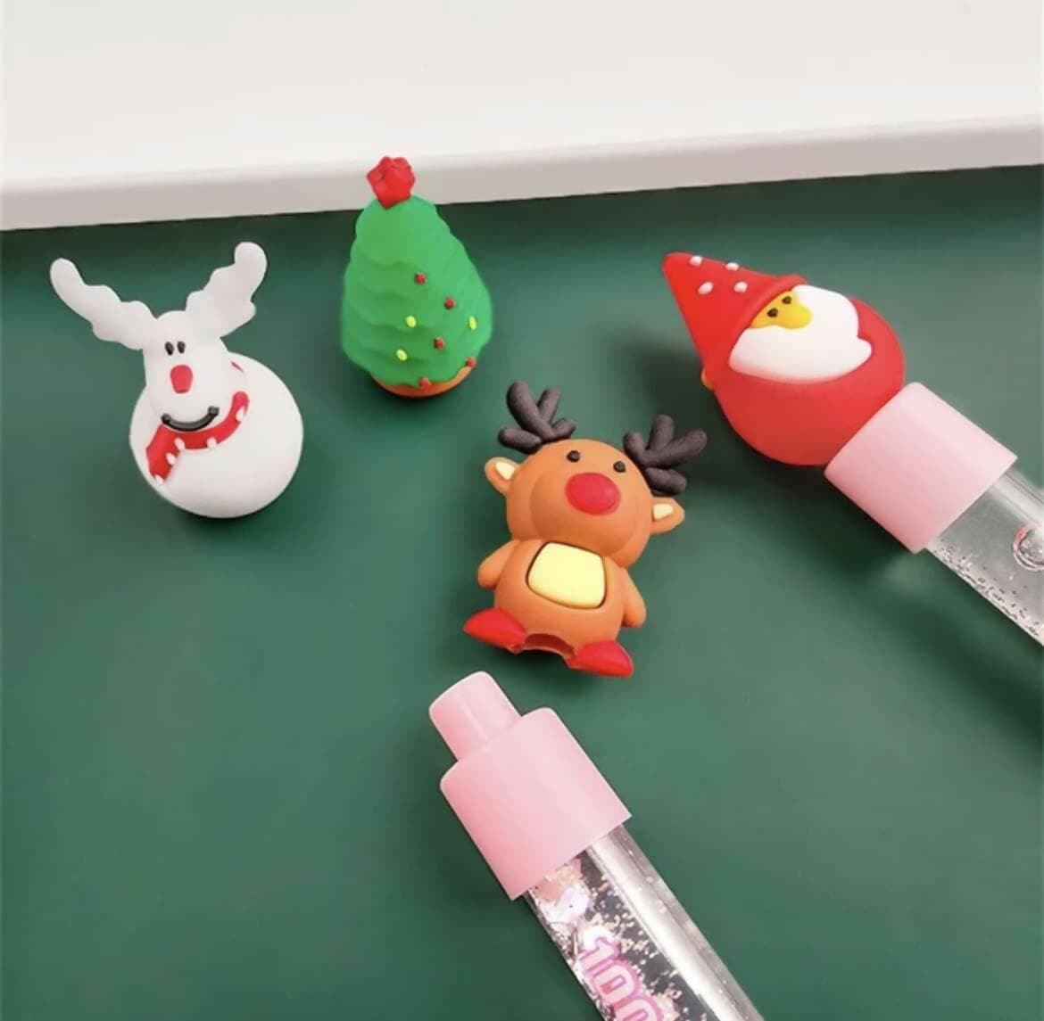 Le Delite Santa Claus Christmas Tree Reindeer Snowman Candy Shaped Pen Xmas Theme Water Glitter Gel Pens(Pack of 4) - HalfPe