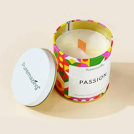 Puremazing Premium 100% Soy Wax Candle Passion - Rose Fragranced Candle Tin Jar with Wooden Wick Burning time of Upto 35 Hours Aromatherapy Candles & Handmade Votive Candles - HalfPe